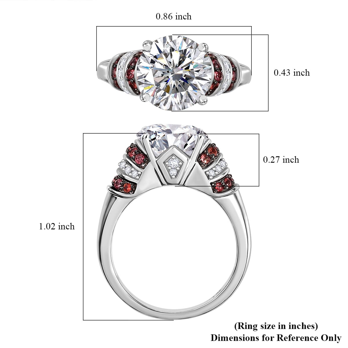 Heart and Arrow Cut Moissanite and Red Sapphire 3.90 ctw Moonlit Grace Ring in Rhodium Over Sterling Silver (Size 7.0) image number 5