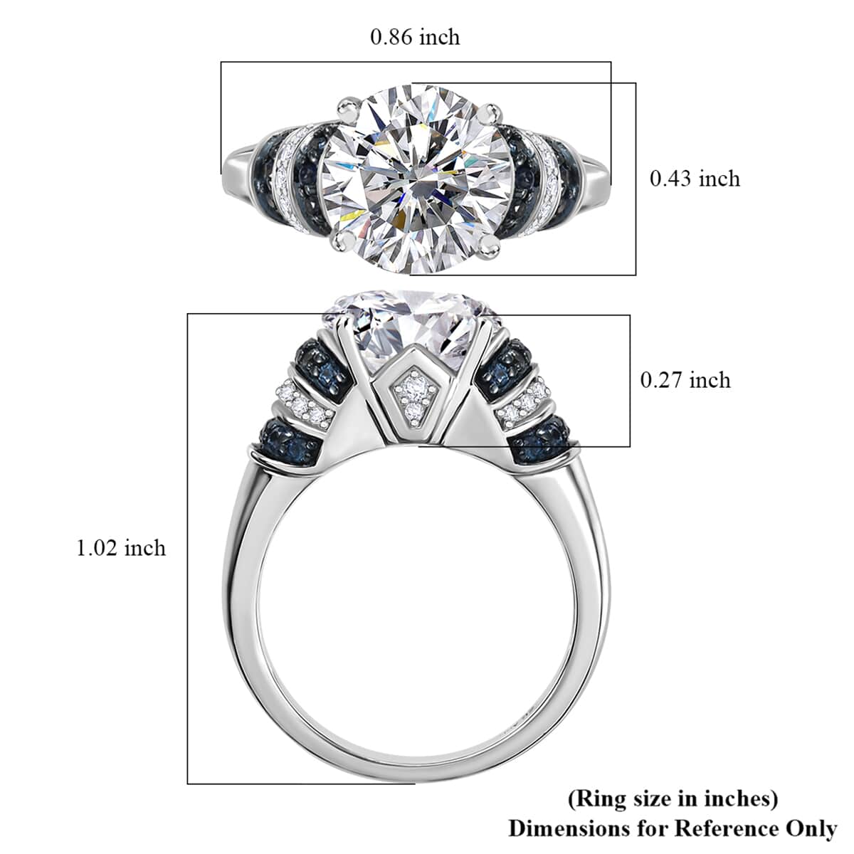 Heart and Arrow Cut Moissanite and Blue Sapphire 4.00 ctw Moonlit Grace Ring in Rhodium Over Sterling Silver (Size 10.0) image number 5