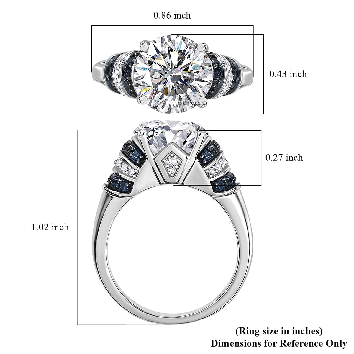 TLV Heart and Arrow Cut Moissanite (Rnd 10mm), Blue Sapphire Ring in Rhodium Over Sterling Silver (Size 11.0) 4.00 ctw image number 5