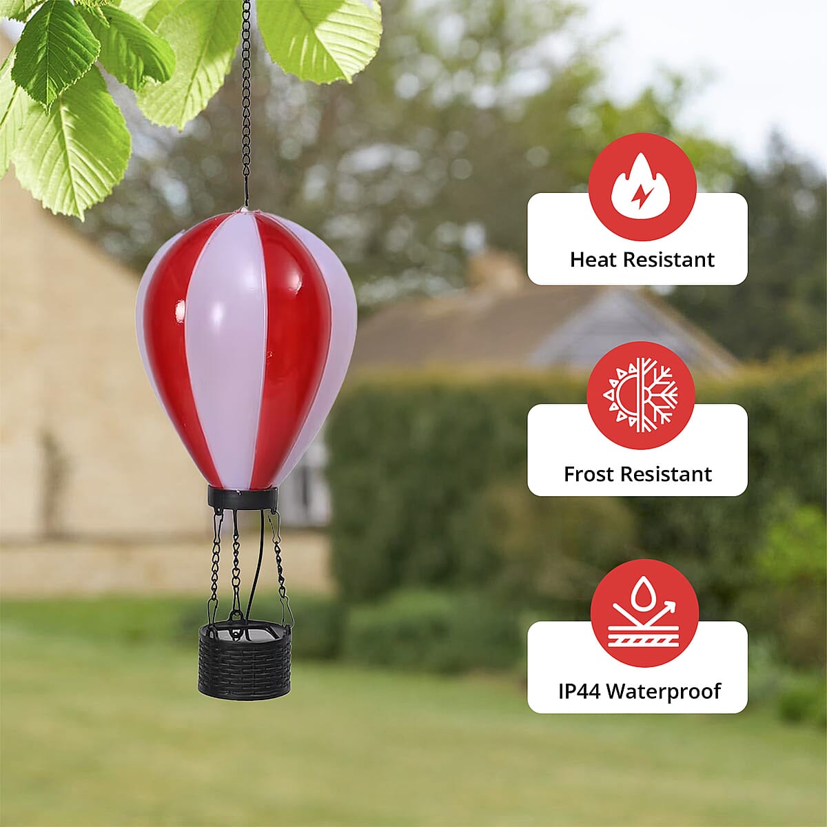 Red Hot Air Balloon Solar LED Light image number 1