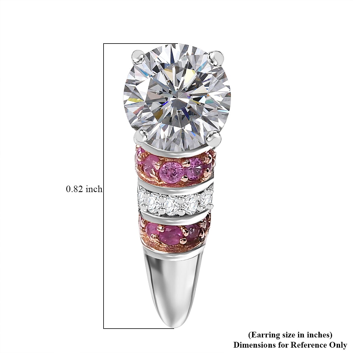 D'Joy Heart and Arrow Cut Moissanite and Pink Sapphire 3.00 ctw Moonlit Grace Earrings in Rhodium Over Sterling Silver
