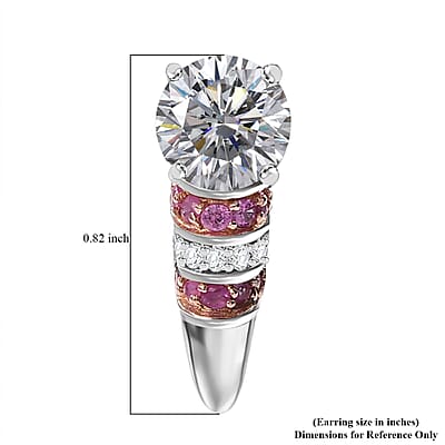 D'Joy Heart and Arrow Cut Moissanite and Pink Sapphire 3.00 ctw Moonlit Grace Earrings in Rhodium Over Sterling Silver