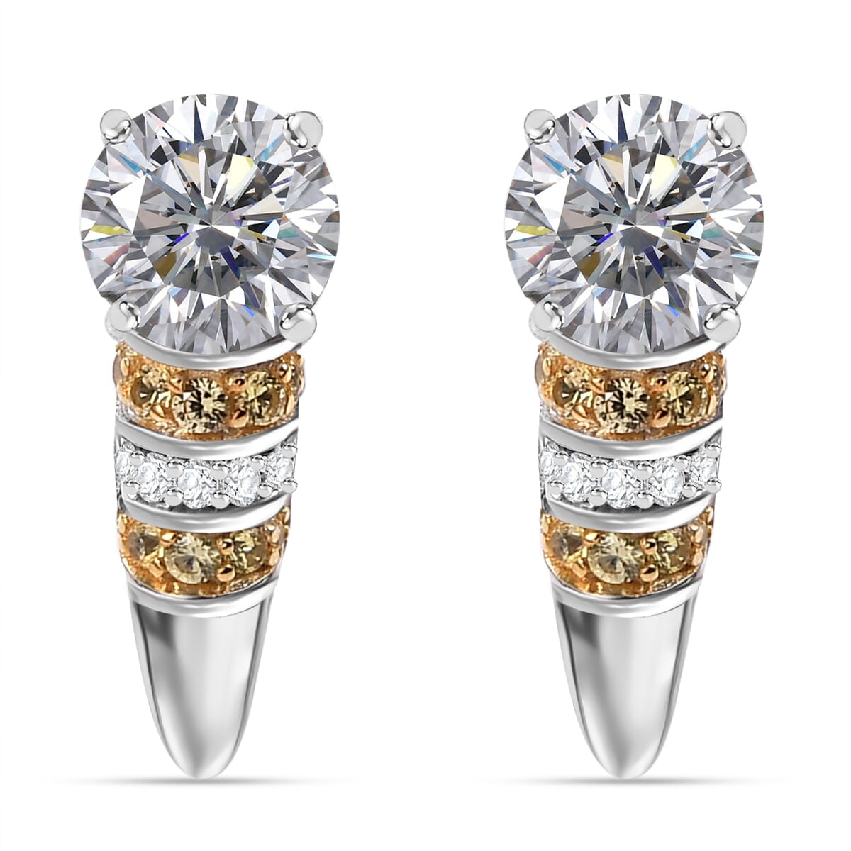 Heart and Arrow Cut Moissanite and Yellow Sapphire 3.00 ctw Moonlit Grace Earrings in Rhodium Over Sterling Silver image number 0