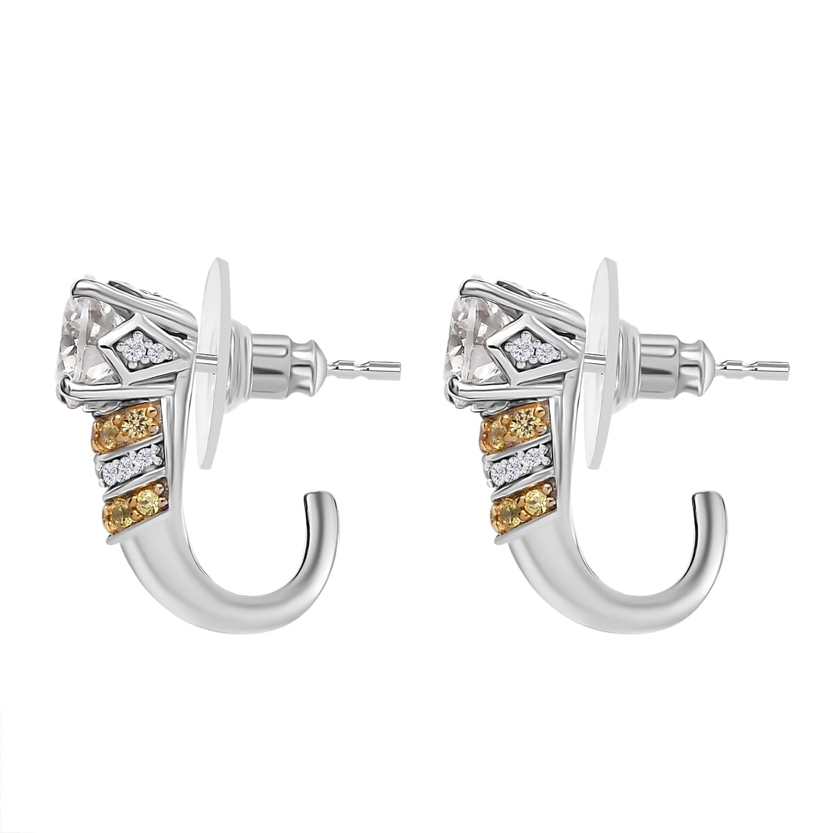 Heart and Arrow Cut Moissanite and Yellow Sapphire 3.00 ctw Moonlit Grace Earrings in Rhodium Over Sterling Silver image number 3