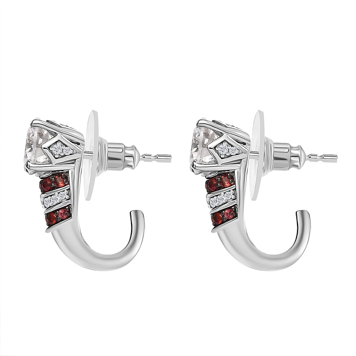 D'Joy Heart and Arrow Cut Moissanite and Red Sapphire 2.90 ctw Moonlit Grace Earrings in Rhodium Over Sterling Silver image number 3