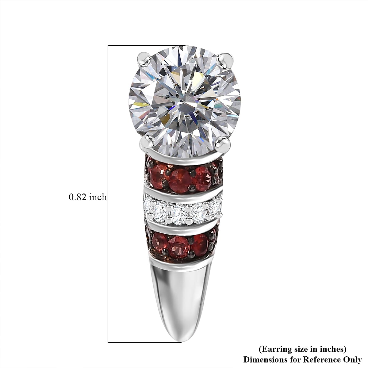 D'Joy Heart and Arrow Cut Moissanite and Red Sapphire 2.90 ctw Moonlit Grace Earrings in Rhodium Over Sterling Silver image number 4
