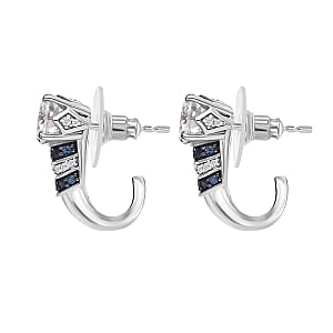 D'Joy Heart and Arrow Cut Moissanite and Blue Sapphire 2.90 ctw Moonlit Grace Earrings in Rhodium Over Sterling Silver