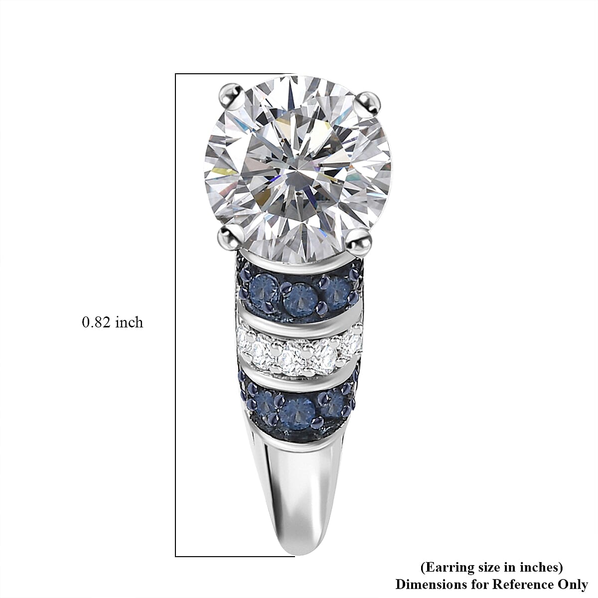 D'Joy Heart and Arrow Cut Moissanite and Blue Sapphire 2.90 ctw Moonlit Grace Earrings in Rhodium Over Sterling Silver image number 4