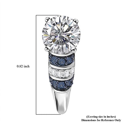 D'Joy Heart and Arrow Cut Moissanite and Blue Sapphire 2.90 ctw Moonlit Grace Earrings in Rhodium Over Sterling Silver