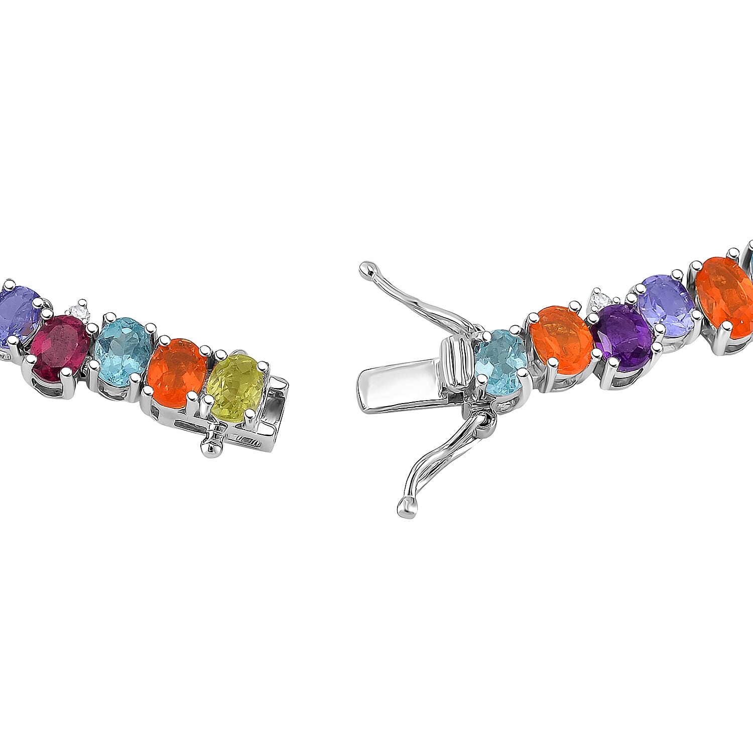 Multi Gemstone 14.90 ctw Rainbow Cascade Bracelet in Rhodium Over Sterling Sil (6.50 In) 