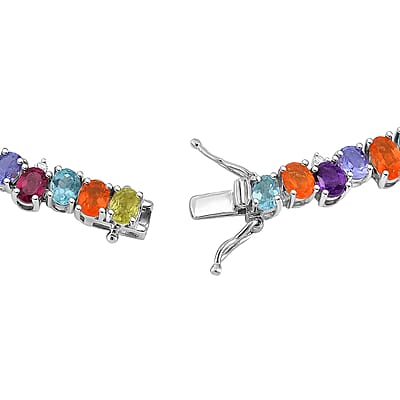 Multi Gemstone 14.90 ctw Rainbow Cascade Bracelet in Rhodium Over Sterling Sil (6.50 In) 