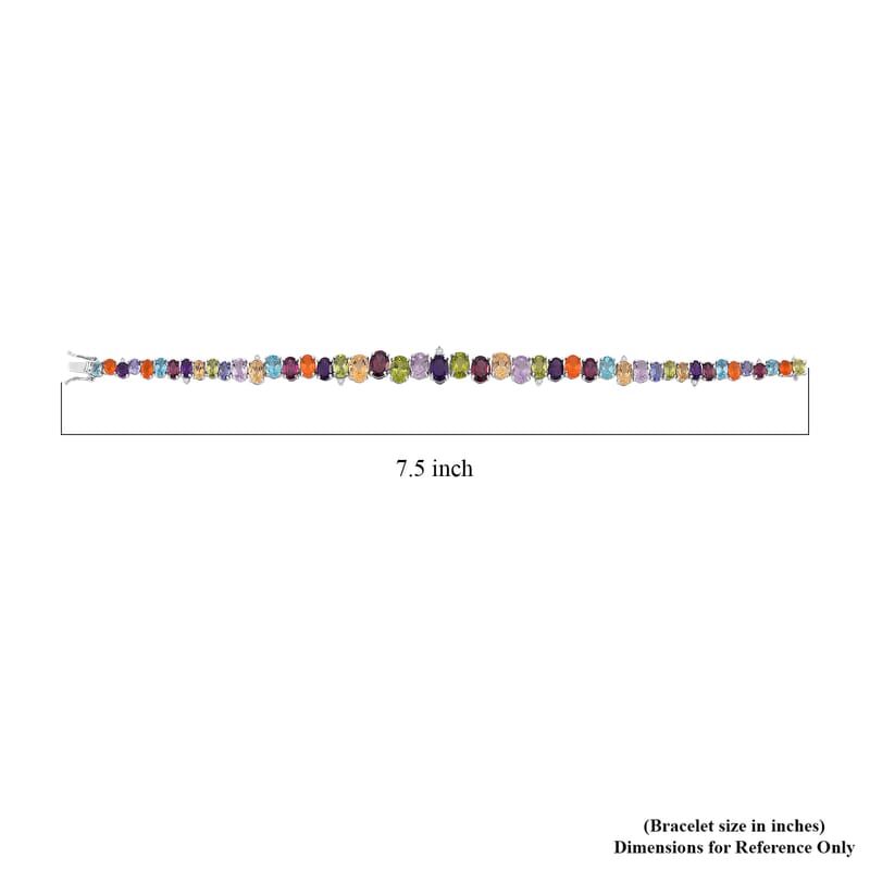 Multi Gemstone 14.90 ctw Rainbow Cascade Bracelet in Rhodium Over Sterling Sil (6.50 In) 