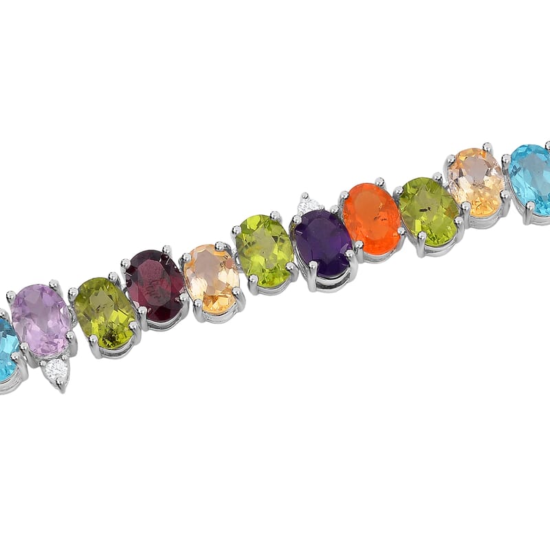 Multi Gemstone 43.50 ctw Rainbow Cascade Necklace in Rhodium Over Sterling Silver 18 Inches