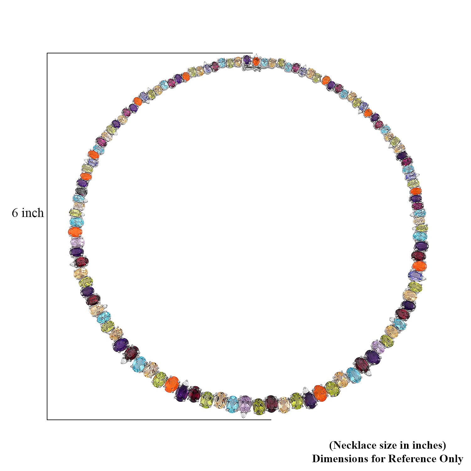 Multi Gemstone 43.50 ctw Rainbow Cascade Necklace in Rhodium Over Sterling Silver 18 Inches