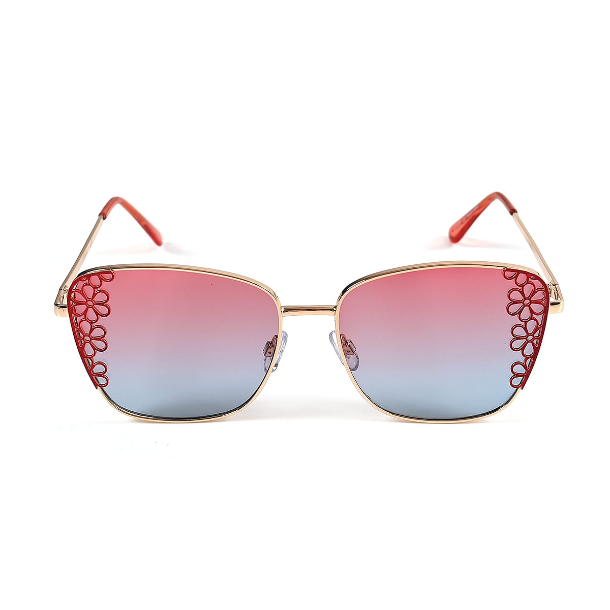 Flower Design UV400 Polarized Sunglass with Storage Bag- Pink and Blue image number 2