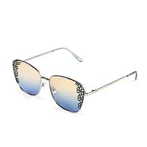 Flower Design UV400 Polarized Sunglass with Storage Bag- Yellow and Blue