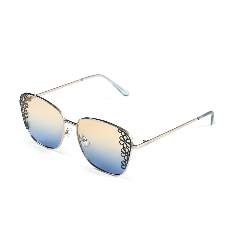 Flower Design UV400 Polarized Sunglass with Storage Bag- Yellow and Blue