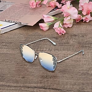 Flower Design UV400 Polarized Sunglass with Storage Bag- Yellow and Blue