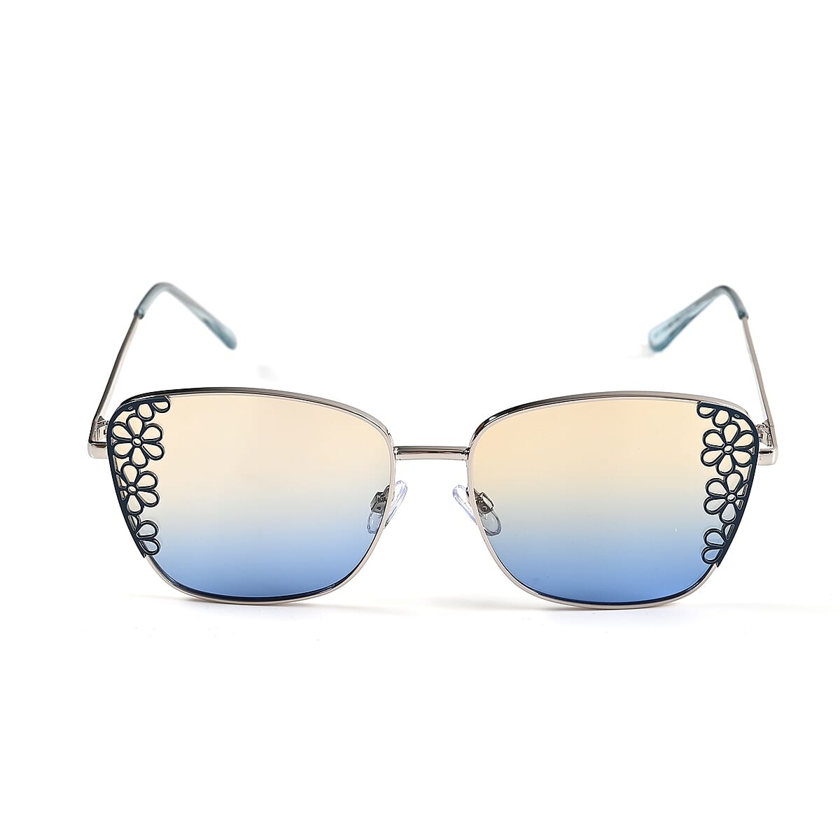 Flower Design UV400 Polarized Sunglass with Storage Bag- Yellow and Blue image number 2