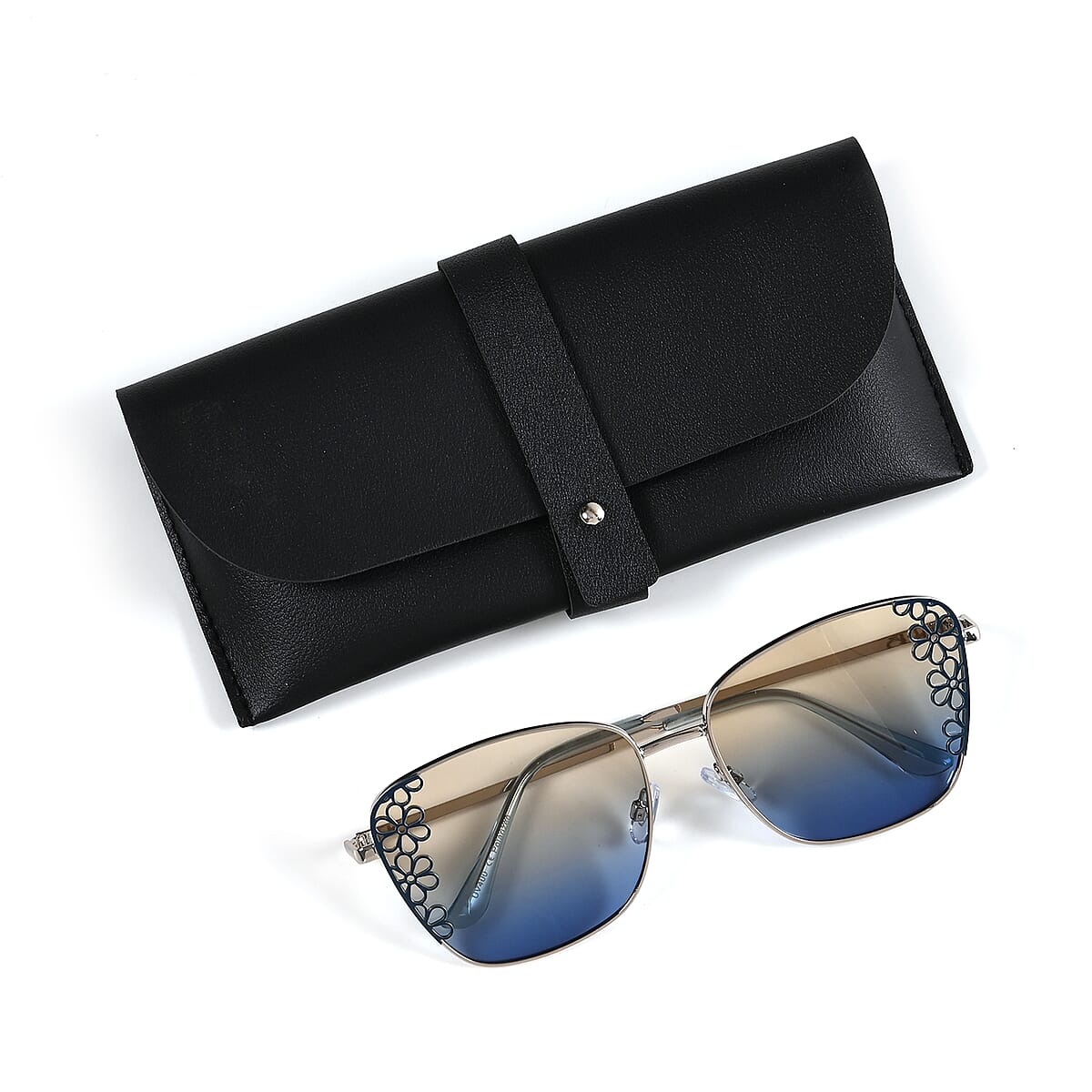 Flower Design UV400 Polarized Sunglass with Storage Bag- Yellow and Blue image number 4