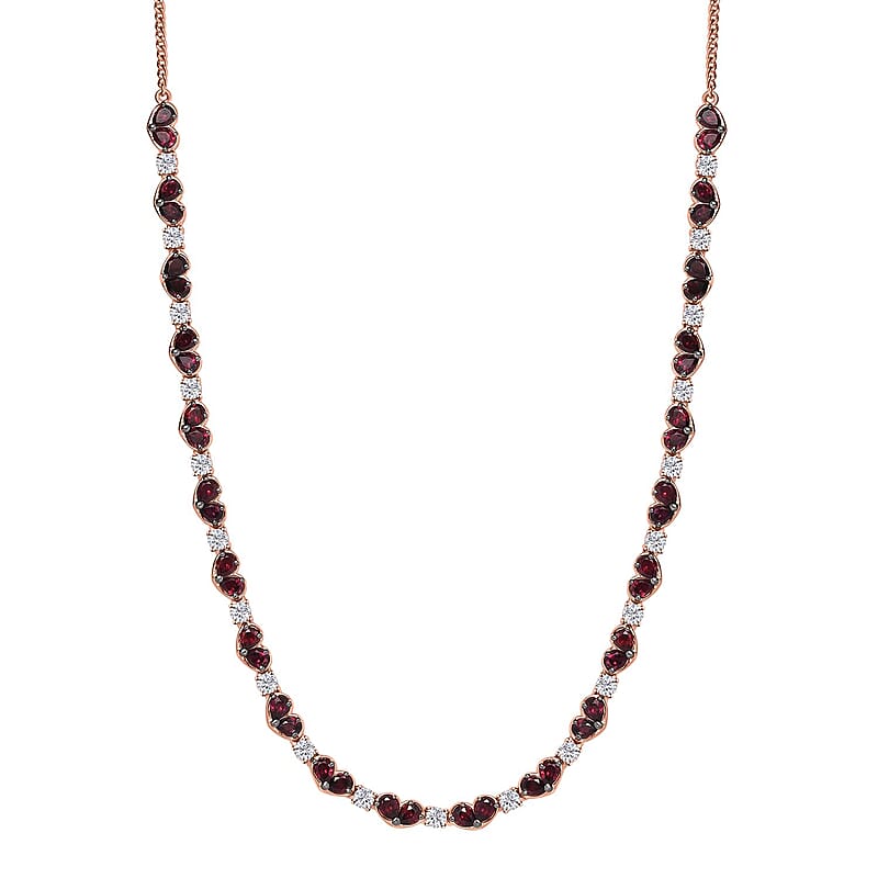 D'Joy Premium Anthill Garnet and White Zircon 11.90 ctw Heart Necklace in 18K Vermeil Rose Gold Over Sterling Silver 18 Inches 