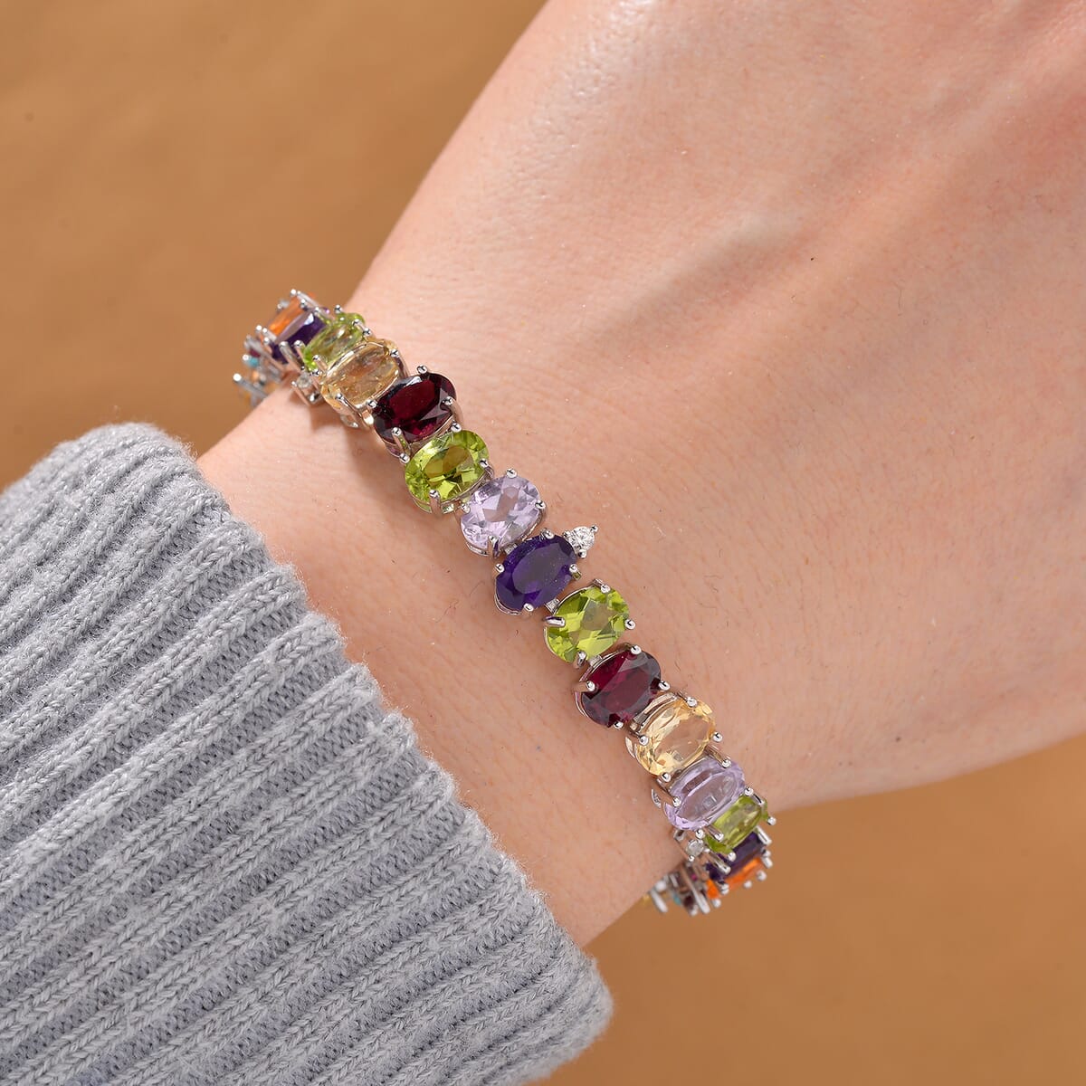 Multi Gemstone 18.15 ctw Rainbow Cascade Bracelet in Rhodium Over Sterling Silv (7.25 In)  image number 1