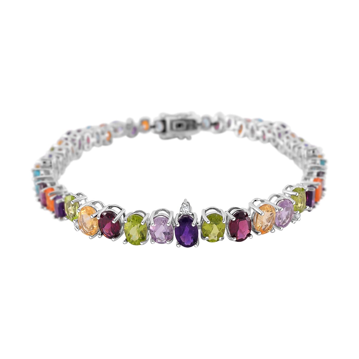 Multi Gemstone 19.20 ctw Rainbow Cascade Bracelet in Rhodium Over Sterling Silv (8.00 In)  image number 0