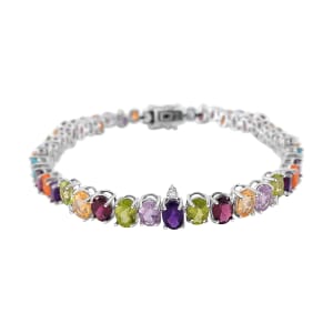 Multi Gemstone 19.20 ctw Rainbow Cascade Bracelet in Rhodium Over Sterling Silv (8.00 In) 