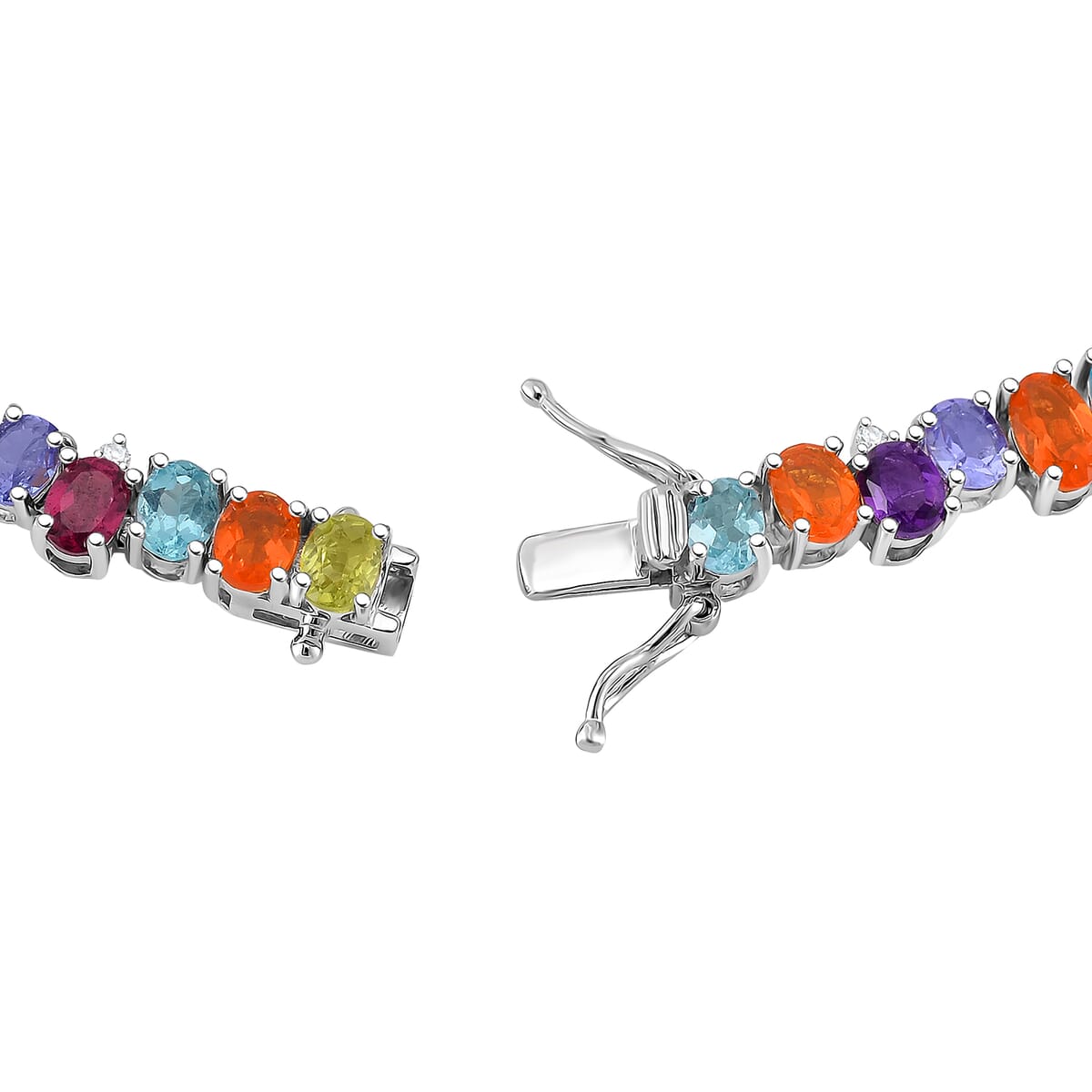 Multi Gemstone 19.20 ctw Rainbow Cascade Bracelet in Rhodium Over Sterling Silv (8.00 In)  image number 2