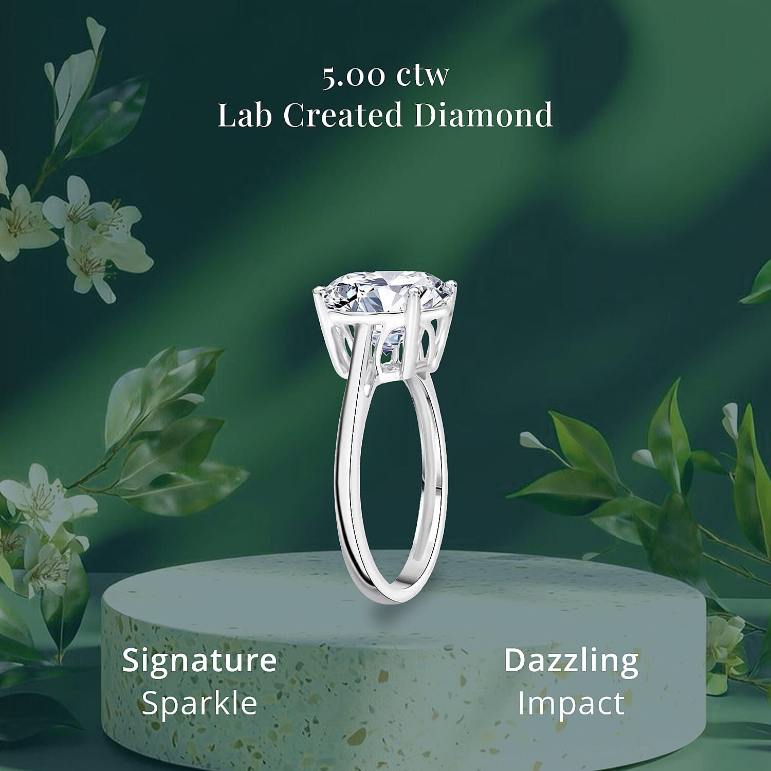 IGI Certified Luxuriant Lab Grown Diamond (VS) Ring in Platinum Over Sterling Silver (Size 10.0) 5.00 ctw