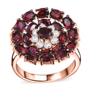 D'Joy Premium Anthill Garnet and White Zircon 5.10 ctw Peony Flower Ring in 18K Vermeil Rose Gold Over Sterling Silver (Size 10.0) 