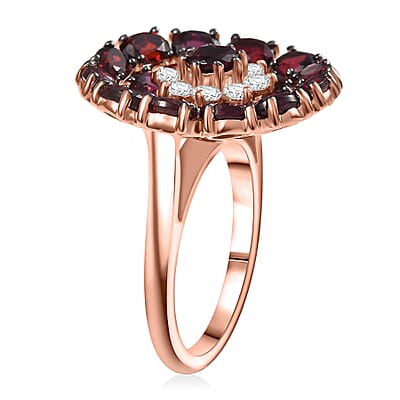 D'Joy Premium Anthill Garnet and White Zircon 5.10 ctw Peony Flower Ring in 18K Vermeil Rose Gold Over Sterling Silver (Size 10.0) 