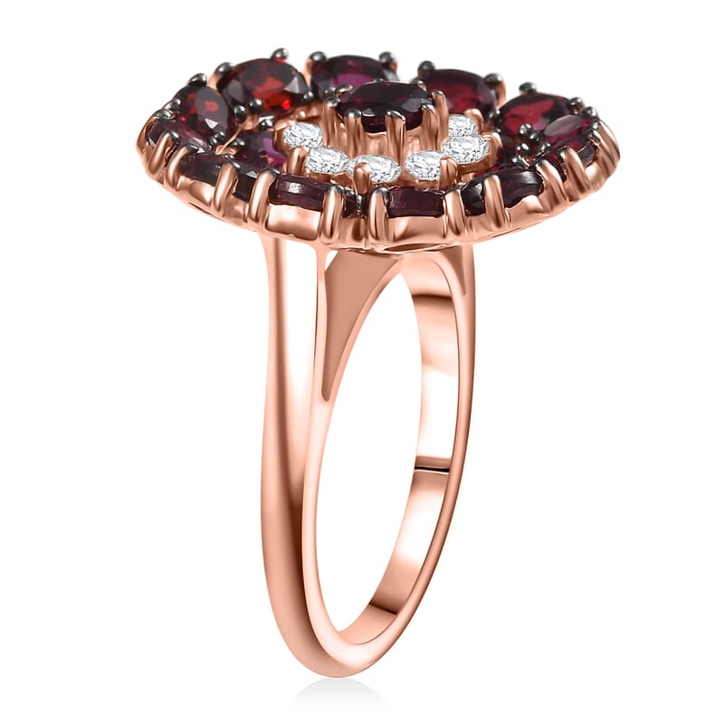 D'Joy Premium Anthill Garnet and White Zircon 5.10 ctw Peony Flower Ring in 18K Vermeil Rose Gold Over Sterling Silver (Size 10.0) 