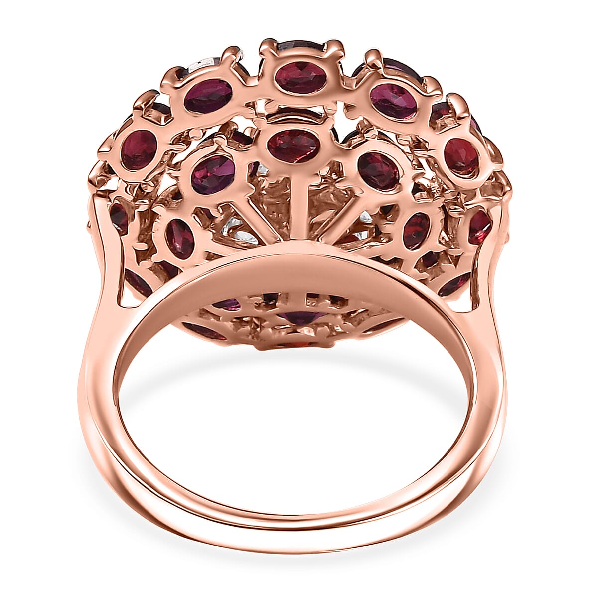 D'Joy Premium Anthill Garnet and White Zircon 5.10 ctw Peony Flower Ring in 18K Vermeil Rose Gold Over Sterling Silver (Size 10.0) 