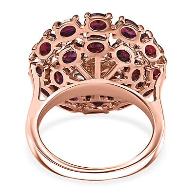 D'Joy Premium Anthill Garnet and White Zircon 5.10 ctw Peony Flower Ring in 18K Vermeil Rose Gold Over Sterling Silver (Size 10.0) 