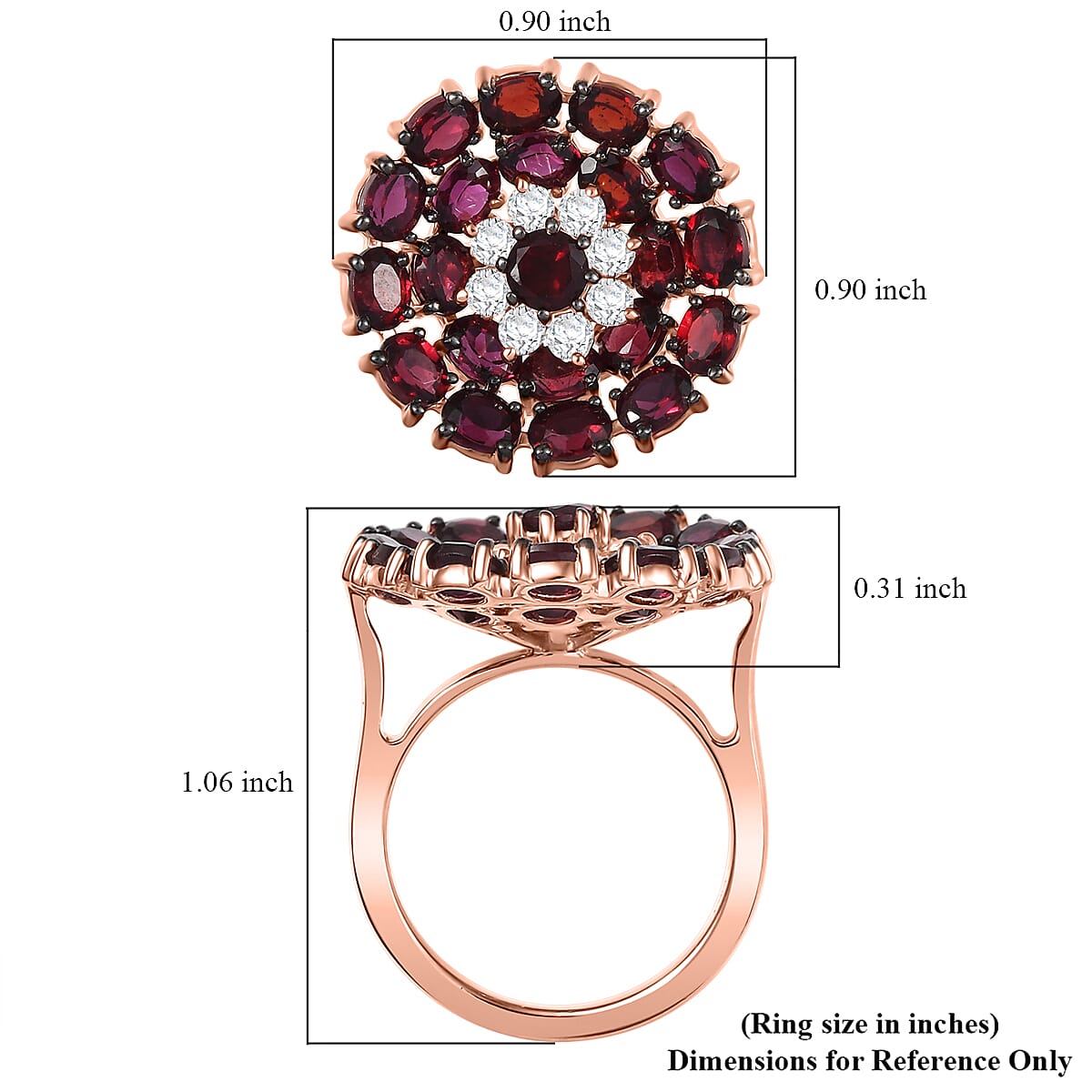 D'Joy Premium Anthill Garnet and White Zircon 5.10 ctw Peony Flower Ring in 18K Vermeil Rose Gold Over Sterling Silver (Size 10.0) 