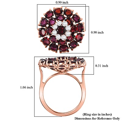 D'Joy Premium Anthill Garnet and White Zircon 5.10 ctw Peony Flower Ring in 18K Vermeil Rose Gold Over Sterling Silver (Size 10.0) 