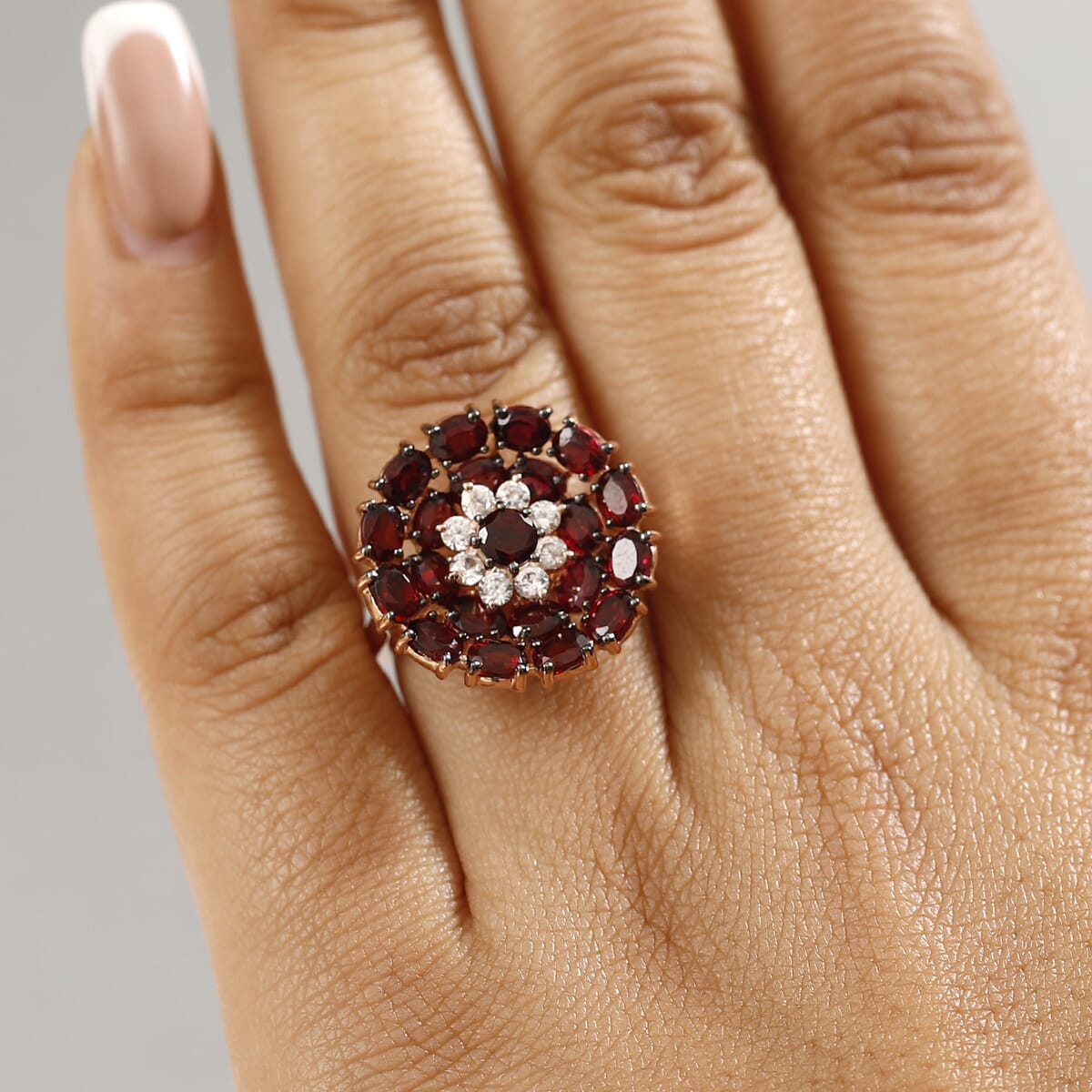 D'Joy Premium Anthill Garnet and White Zircon 5.10 ctw Peony Flower Ring in 18K Vermeil Rose Gold Over Sterling Silver (Size 9.0)  image number 2