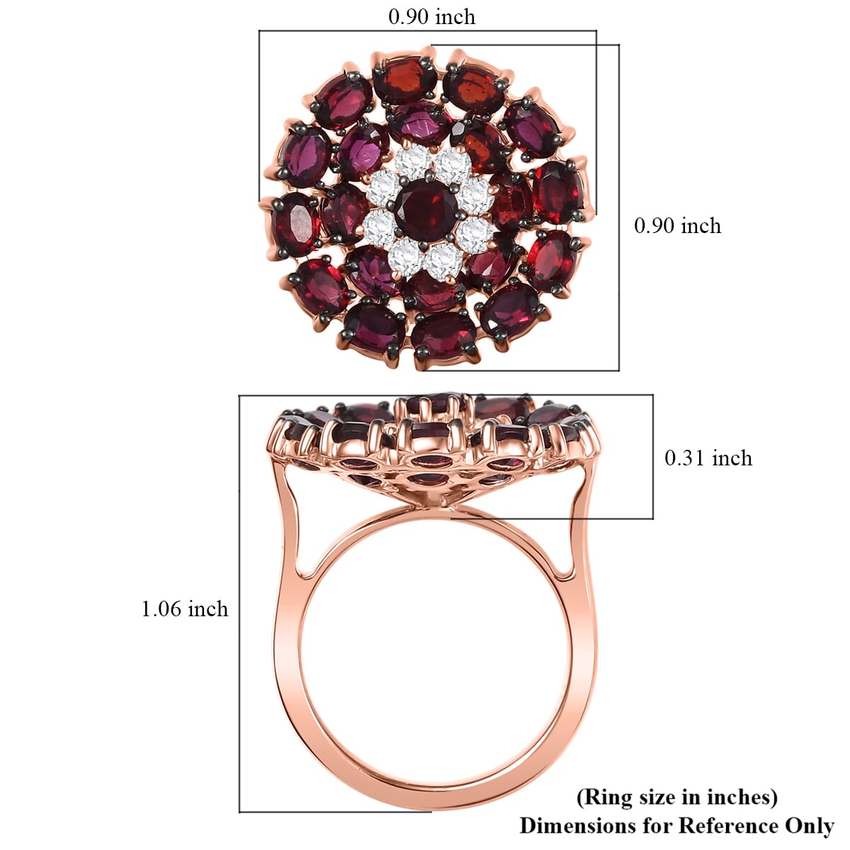 D'Joy Premium Anthill Garnet and White Zircon 5.10 ctw Peony Flower Ring in 18K Vermeil Rose Gold Over Sterling Silver (Size 9.0)  image number 5