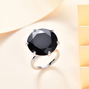 D'Joy Thai Black Spinel 25.70 ctw Solitaire Ring in Rhodium Over Sterling Silver (Size 10.0)