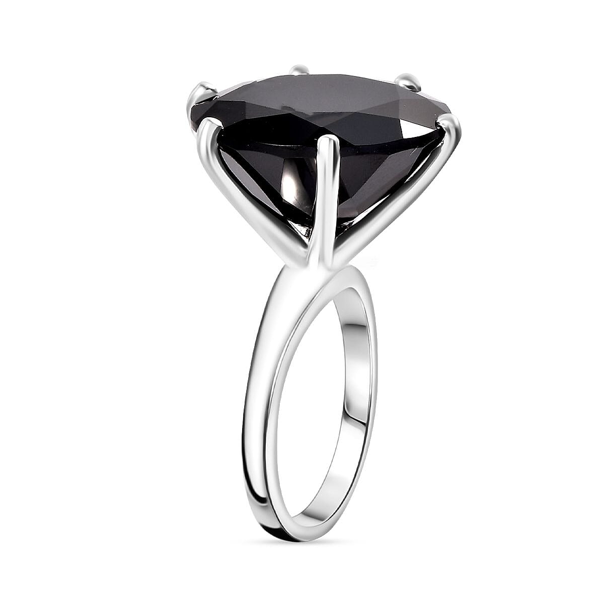 D'Joy Thai Black Spinel 25.70 ctw Solitaire Ring in Rhodium Over Sterling Silver (Size 10.0)
