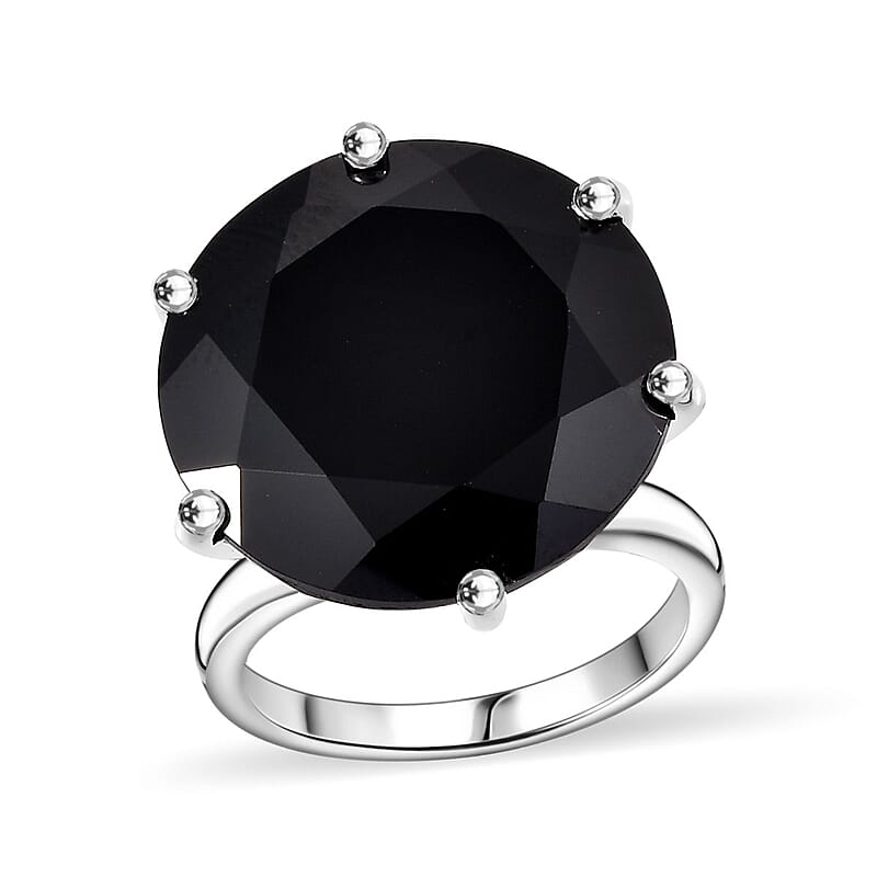D'Joy Thai Black Spinel 25.70 ctw Solitaire Ring in Rhodium Over Sterling Silver (Size 11.0)