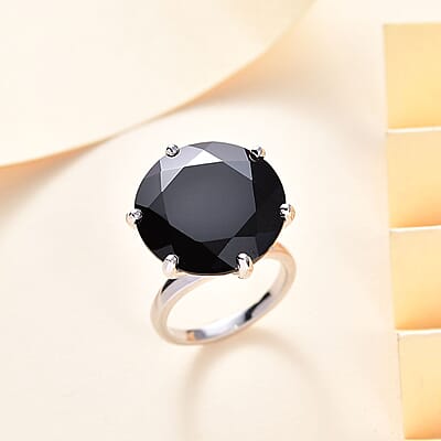 D'Joy Thai Black Spinel 25.70 ctw Solitaire Ring in Rhodium Over Sterling Silver (Size 11.0)