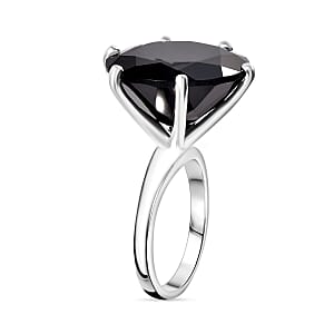 D'Joy Thai Black Spinel 25.70 ctw Solitaire Ring in Rhodium Over Sterling Silver (Size 11.0)