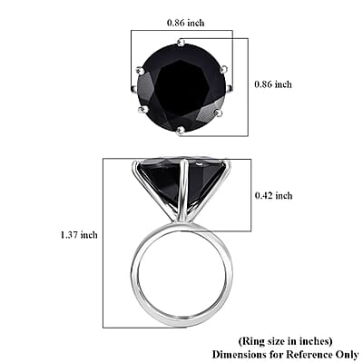 D'Joy Thai Black Spinel 25.70 ctw Solitaire Ring in Rhodium Over Sterling Silver (Size 11.0)