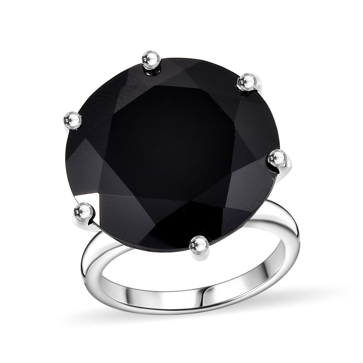 Thai Black Spinel 25.70 ctw Solitaire Ring in Rhodium Over Sterling Silver (Size 6.0) image number 0