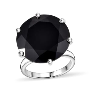 Thai Black Spinel 25.70 ctw Solitaire Ring in Rhodium Over Sterling Silver (Size 6.0)