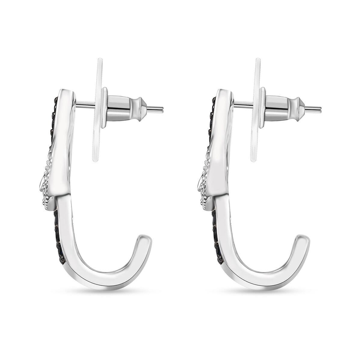 Ceylon Sapphire and White Zircon 1.50 ctw J Hoop Buckle Earrings in Rhodium Over Sterling Silver image number 4