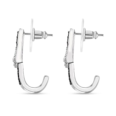 D'Joy Ceylon Sapphire and White Zircon 1.50 ctw J Hoop Buckle Earrings in Rhodium Over Sterling Silver