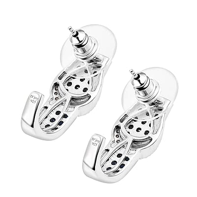 D'Joy Ceylon Sapphire and White Zircon 1.50 ctw J Hoop Buckle Earrings in Rhodium Over Sterling Silver